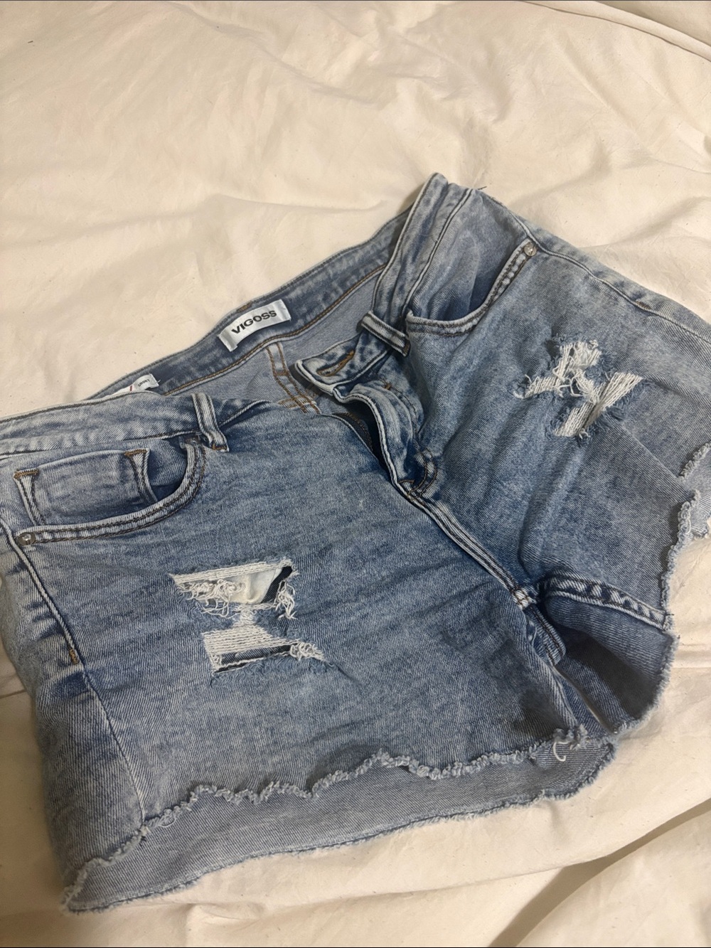 Vigoss Light Wash Distressed Denim Shorts